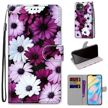 Peňaženkové kožené puzdro na iPhone 12 Mini - Chrysanthemum Pink White Purple