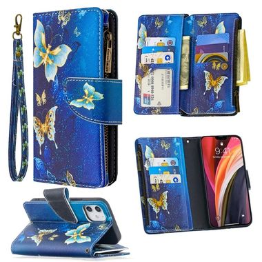 Peňaženkové kožené puzdro na iPhone 12 Mini - Gold Butterfly