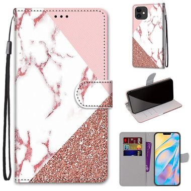 Peňaženkové kožené puzdro na iPhone 12 Mini - Pink Stone Texture