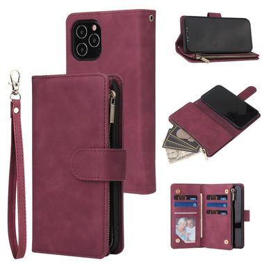 Peňaženkové kožené puzdro na iPhone 12 Mini - Red Wine