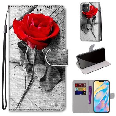 Peňaženkové kožené puzdro na iPhone 12 Mini - Wood Red Rose