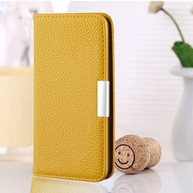 Peňaženkové kožené puzdro na iPhone 12 Mini - Žltá