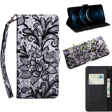 Peňaženkové kožené puzdro na iPhone 12 Pro Max - Black Lace