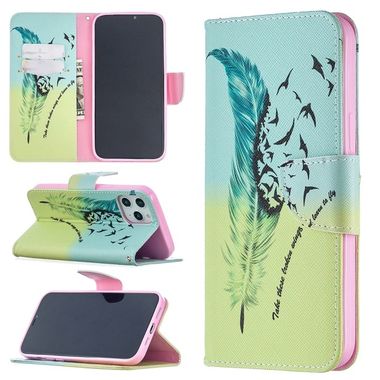 Peňaženkové kožené puzdro na iPhone 12 Pro Max - Feather