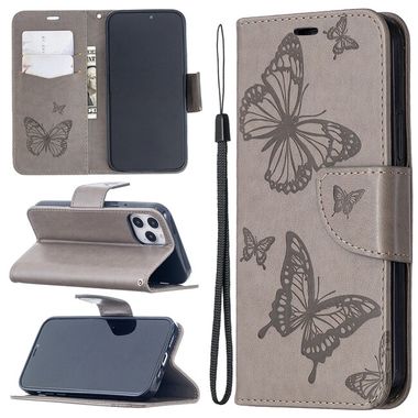 Peňaženkové kožené puzdro na iPhone 12 Pro Max - Šedá