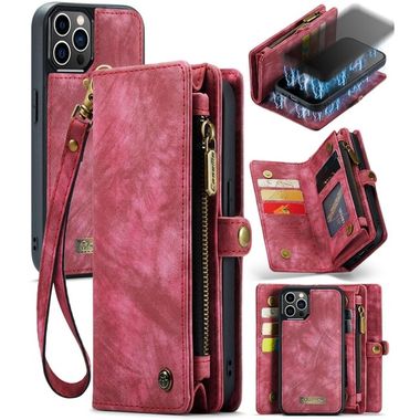 Multifunkčné peňaženkové puzdro CASEME iPhone 12/12 Pro - Červená