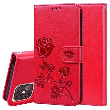 Peňaženkové kožené puzdro ROSES na iPhone 12/12 Pro - Červená