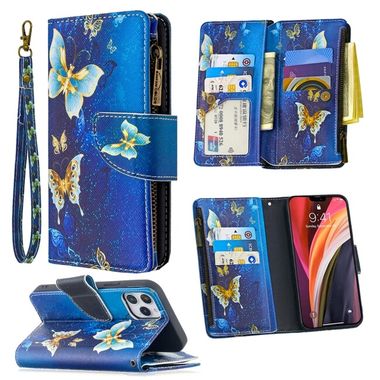 Peňaženkové kožené puzdro na iPhone 12/12 Pro - Gold Butterfly