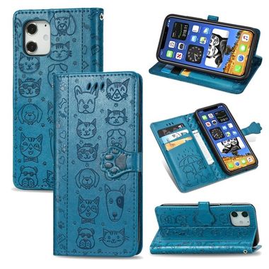 Peňaženkové kožené puzdro na iPhone 12/12 Pro - Modrá