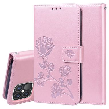 Peňaženkové kožené puzdro ROSES na iPhone 12/12 Pro - Rose Red