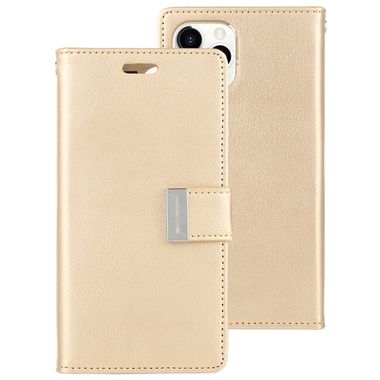 Peňaženkové kožené puzdro GOOSPERY na iPhone 12/12 Pro - Zlatá