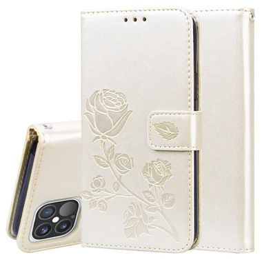 Peňaženkové kožené puzdro ROSES na iPhone 12/12 Pro - Zlatá
