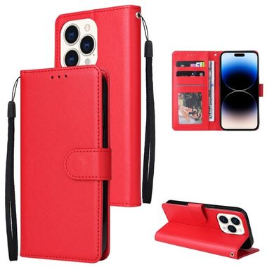 Peňaženkové kožené puzdro na iPhone 14 Pro - Červená