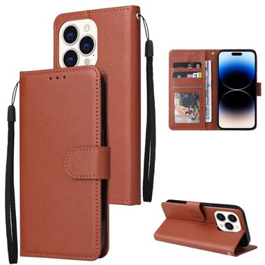 Peňaženkové kožené puzdro na iPhone 14 Pro Max - Hnedá