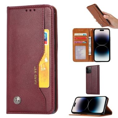 Peňaženkové kožené puzdro na iPhone 14 Pro - Wine Red