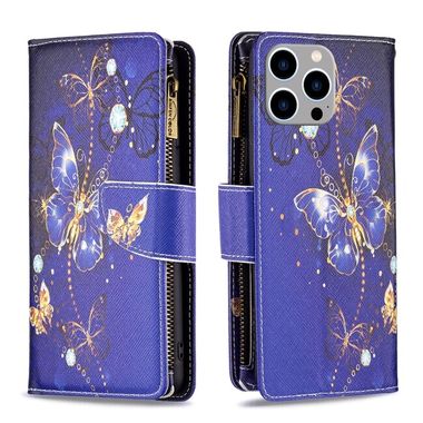 Peňaženkové kožené puzdro na iPhone 15 Pro Max - Purple Butterfly