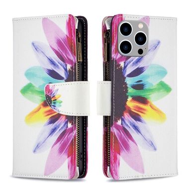 Peňaženkové kožené puzdro na iPhone 15 Pro Max - Sun Flower