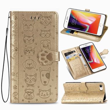 Peňaženkové kožené puzdro na iPhone SE (2020) - Zlatý
