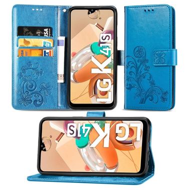 Peňaženkové kožené puzdro na LG K41S - Modrá