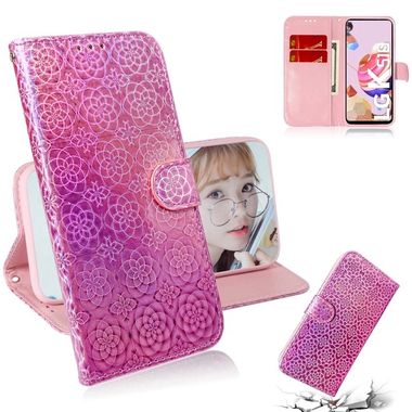 Peňaženkové kožené puzdro na LG K41S - Ružová