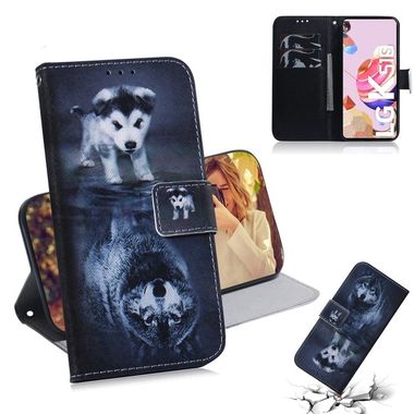 Peňaženkové kožené puzdro na LG K41S - Wolf and Dog