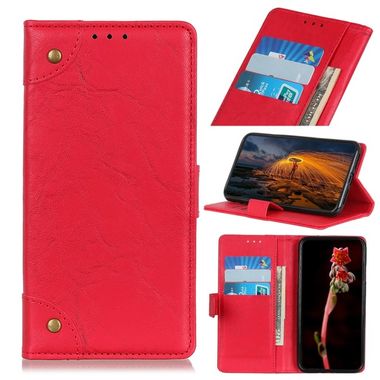 Peňaženkové kožené puzdro na LG K61 - Červená