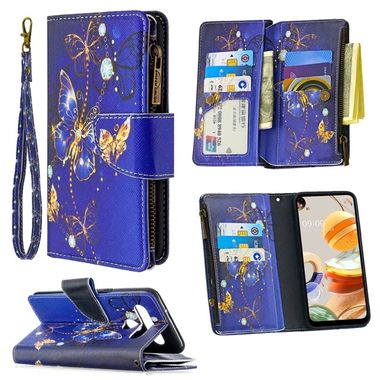 Peňaženkové kožené puzdro na LG K61 - Purple Butterfly