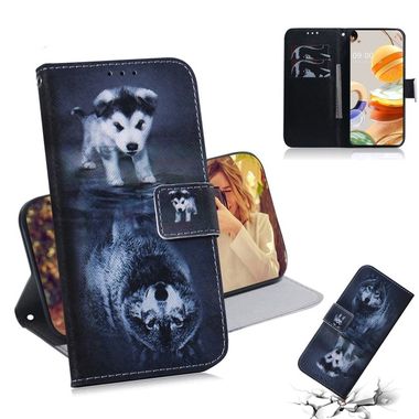 Peňaženkové kožené puzdro na LG K61 - Wolf and Dog