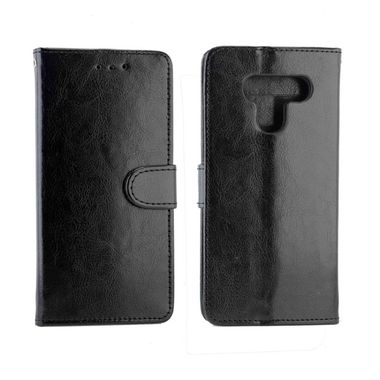 Peňaženkové kožené puzdro na LG Q60 - Čierna