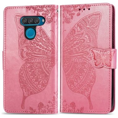 Peňaženkové kožené puzdro na LG Q60 - Ružová