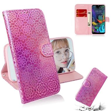 Peňaženkové kožené puzdro na LG Q60 - Ružová