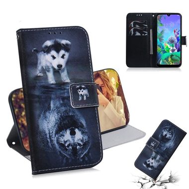 Peňaženkové kožené puzdro na LG Q60 - Wolf And Dog