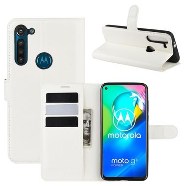 Peňaženkové kožené puzdro LICHTI na Motorola Moto G8 Power - biela