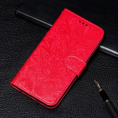 Peňaženkové kožené puzdro FLOWERS na Motorola Moto G8 Power - červená