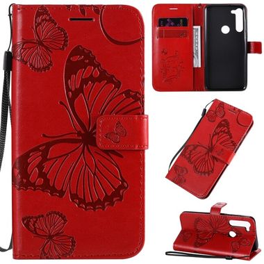 Peňaženkové kožené puzdro BUTTERFLIES na Motorola Moto G8 Power - červená