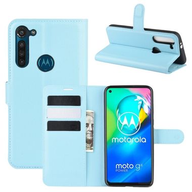 Peňaženkové kožené puzdro LICHTI na Motorola Moto G8 Power - modrá