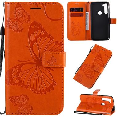 Peňaženkové kožené puzdro BUTTERFLIES na Motorola Moto G8 Power - oranžová