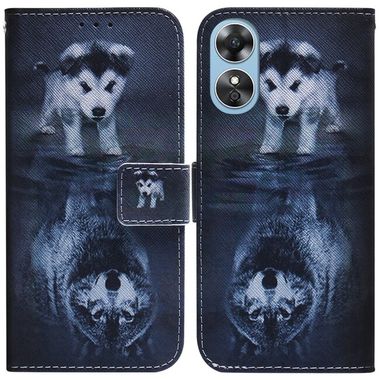 Peňaženkové kožené puzdro na Oppo A17 - Wolf and Dog