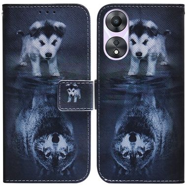 Peňaženkové kožené puzdro na Oppo A58 5G - Wolf and Dog