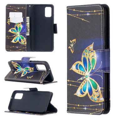 Peňaženkové kožené puzdro na Samsung Galaxy A02s - Golden Butterfly