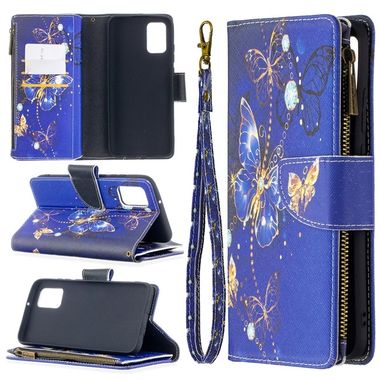 Peňaženkové kožené puzdro na Samsung Galaxy A02s - Purple Butterflies