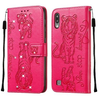 Peňaženkové kožené puzdro na Samsung Galaxy A10 - Ružovočervený