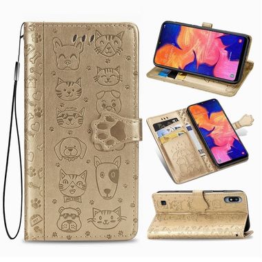 Peňaženkové kožené puzdro na Samsung Galaxy A10 - Zlatý