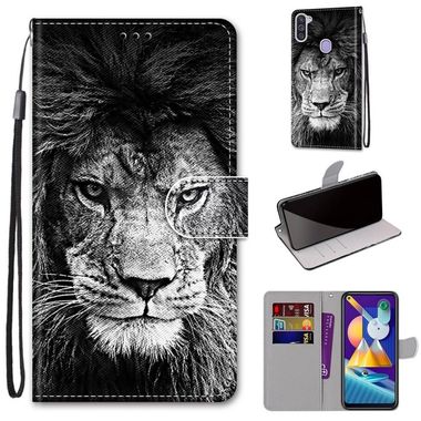 Peňaženkové kožené puzdro na Samsung Galaxy A11 / M11 - Black and White Lion Head
