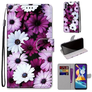 Peňaženkové kožené puzdro na Samsung Galaxy A11 / M11 - Chrysanthemum Pink White Purple