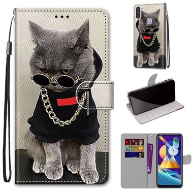 Peňaženkové kožené puzdro na Samsung Galaxy A11 / M11 - Golden Chain Grey Cat