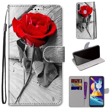 Peňaženkové kožené puzdro na Samsung Galaxy A11 / M11 - Red Rose On Wooden