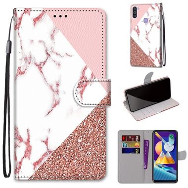 Peňaženkové kožené puzdro na Samsung Galaxy A11 / M11 - Stitching Pink Stone Pattern