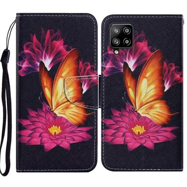 Peňaženkové kožené puzdro na Samsung Galaxy A12 - Big Golden Butterfly