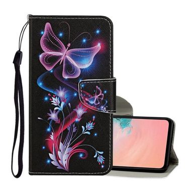 Peňaženkové kožené puzdro na Samsung Galaxy A12 - Fluorescent Butterfly